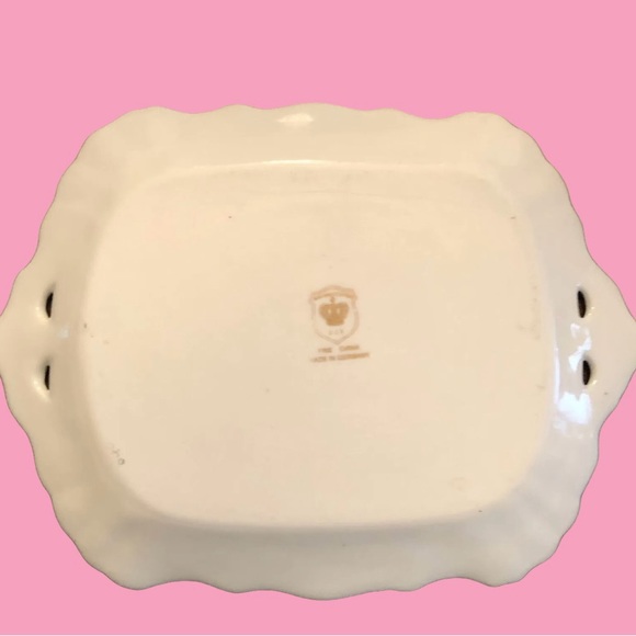 Golden Crown Small Serving Plate 9” Pink Roses E&R Germany Gold Trim Handles - Picture 5 of 10